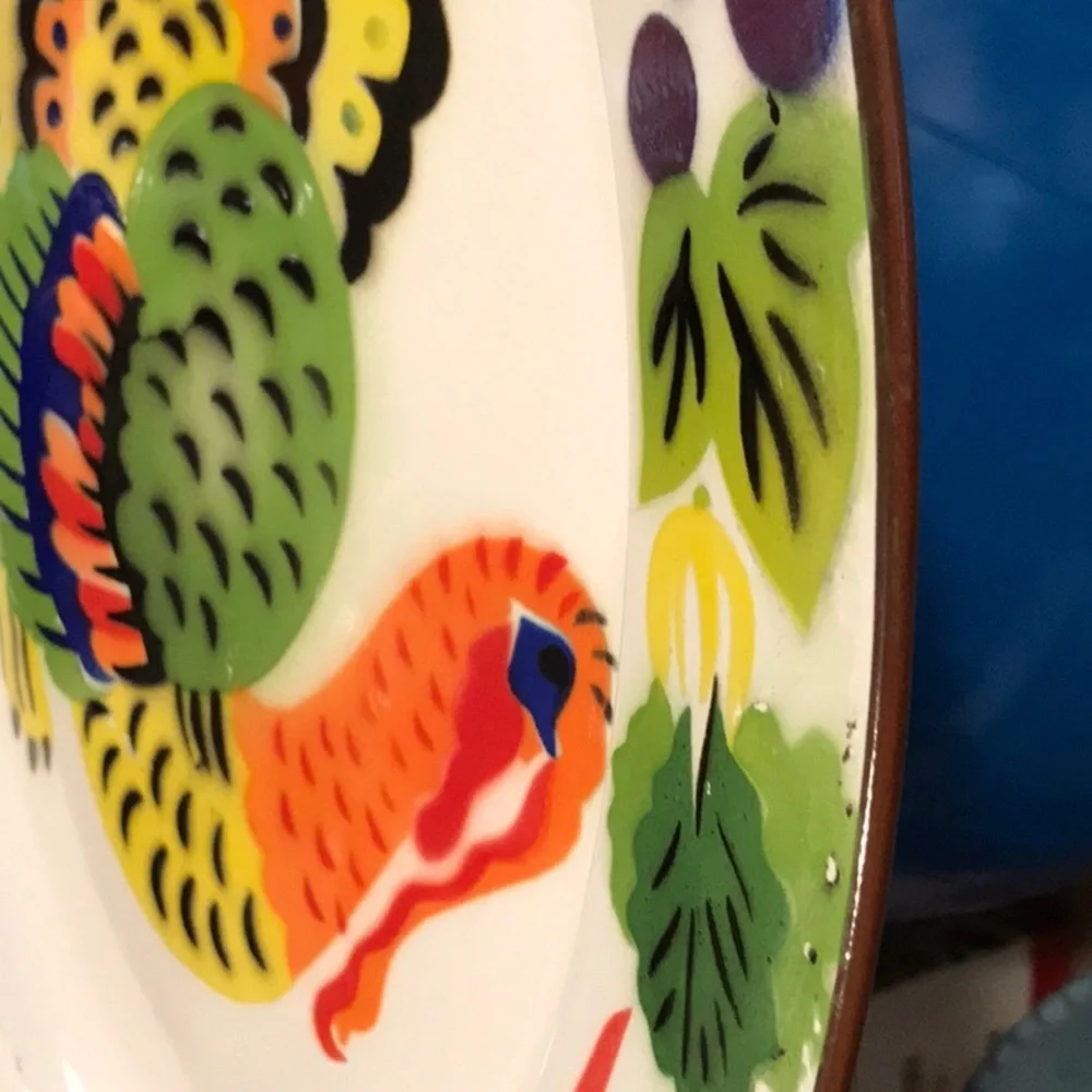 Turkey Enamelware Platter HUGE Oval Platter Bright Colors Texture HONG KONG